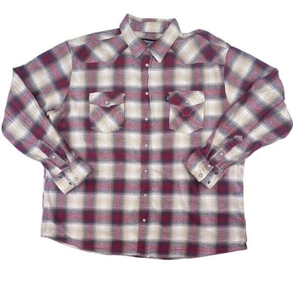 Hooey Snap Button Down Shirt Women XXL Red Cream Beige Plaid Western Flannel Top - Picture 1 of 13